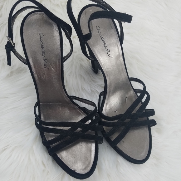Cassandra Ray Black Suede Strappy Heels Size 9.5 - Picture 1 of 7
